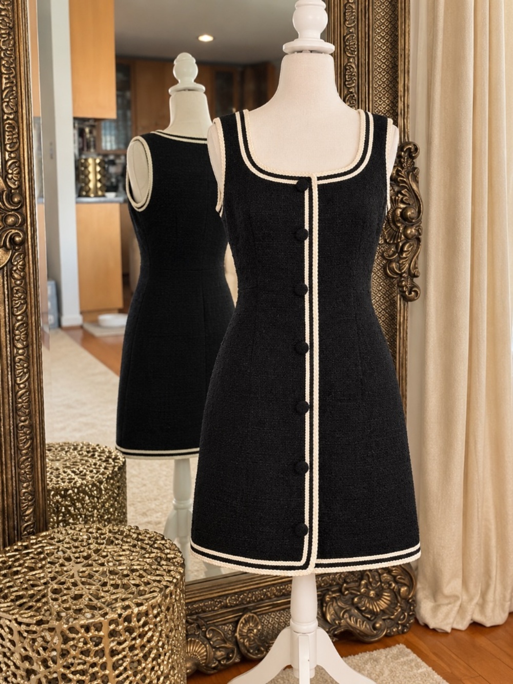 NWT J Crew Sophia Sleeveless Black Tweed Dress Size 20 Cream Trim Quiet Luxury